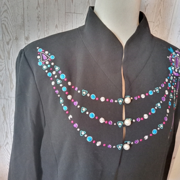Bob Mackie Wearable Art Embroidered Black Women's Jacket Women's Size L - Picture 5 of 12